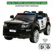 XGEEK 12V Kids Police Ride On Car Electric Cars 2.4G Remote Control, LED Flashing Light, Music & Horn.