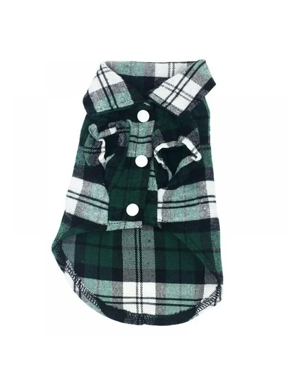Plaid Dog Shirt, Soft Breathable British Style Sweater Collar T-Shirt for Small Medium Dogs, Gentle Cat Puppy Western Tee Shirt Cotton Casual Clothes with Buttons, Party Costumes