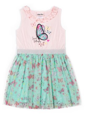Little Lass Girls 4-6X 3D Sleeveless Butterfly Printed Tulle Shimmer Tutu Dress