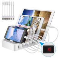 USB Charging Station 6-Port 50W 2.4A Fast Charging Smart IC Desktop Charging Organizer Charging Stand for iPhone, iPad, Smartphones, Tablets, White