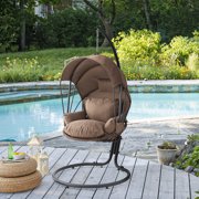Barton Hanging Egg Chair Swing Chair Cushions with Stand Lounge Egg Chair with Canopy Sun Shade Cover, Brown