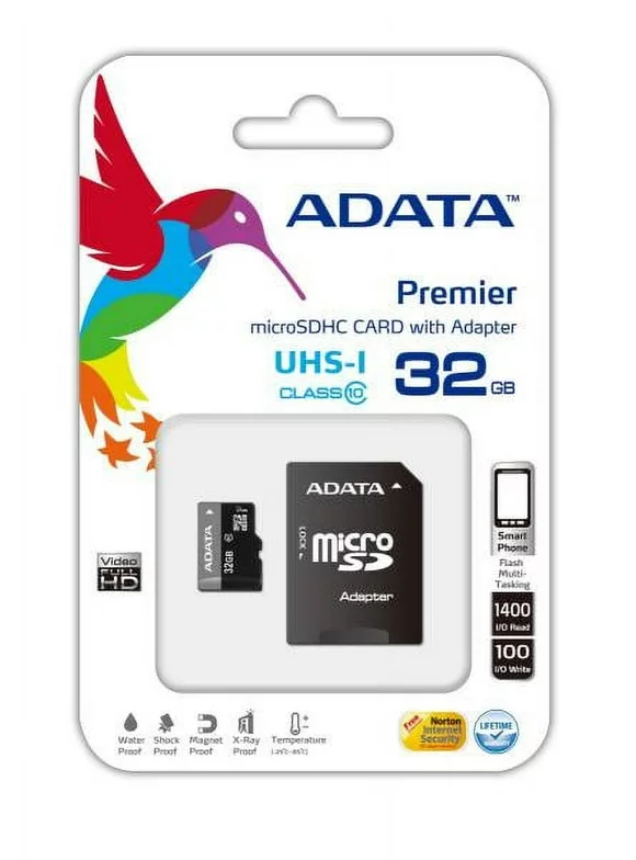 32GB AData Turbo microSDHC UHS-1 CL10 Memory Card w/SD adapter for Phone/Laptop