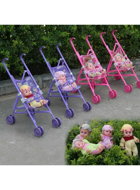 lzndeal Stroller Plastic Children Pram Pushchair Toy Play Set for Garden Outdoors Supermart Safe Baby Dolls Carriages
