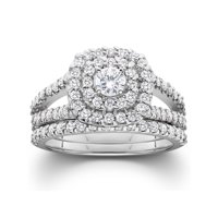 Pompeii3 Women's 1 1/10ct Cushion Halo Solitaire Diamond Engagement Wedding White Gold Ring Set