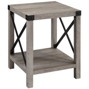 18" Square Wood and Metal X Side Table in Gray Wash
