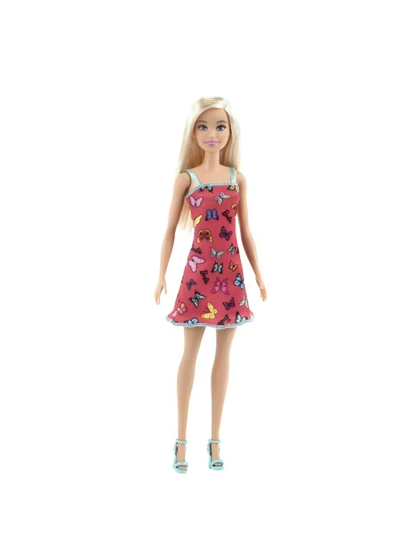 Barbie Fashion Doll with Blonde Hair Dressed in Colorful Butterfly Print Dress & Strappy Heels