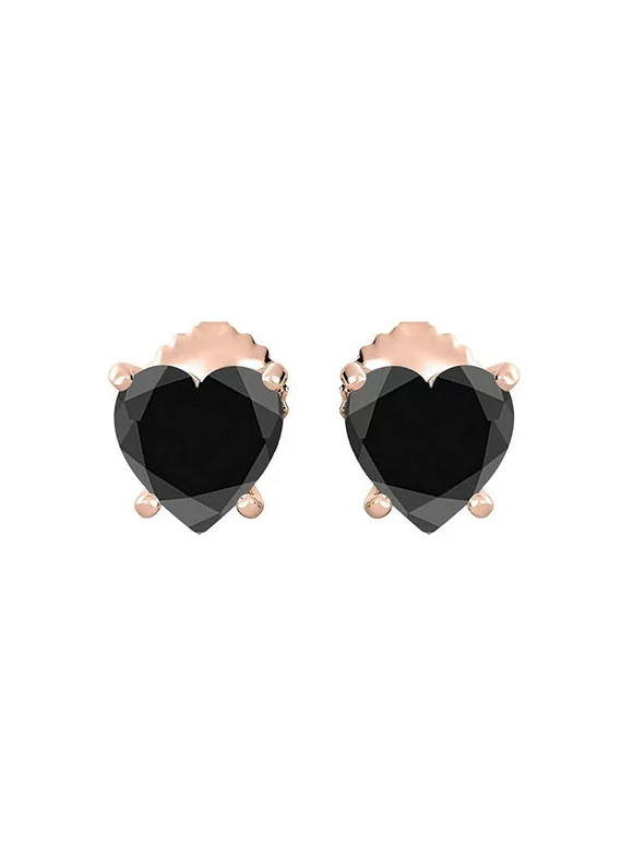 Paris Jewelry 14k Yellow Gold 4 Ct Heart Created Black Sapphire Stud Earrings Plated