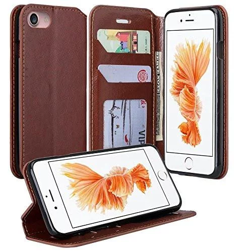 Apple iPhone SE 2020, Iphone 8, iPhone 7 Case Cover, Leather Magnetic Flip Fold[Kickstand] Wallet Case with ID & Card Slots - Brown