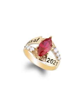 JamesJenny 925 Sterling Silver Yellow Gold Plated Graduation 2021 School Ring with Marquise Ruby CZ Size 5.5