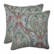 Set of 2 Vibrantly Colored Damask Pattern Square Throw Pillows 18.5"