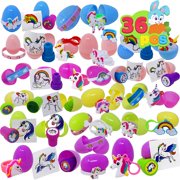 36 PCs Prefilled Easter Eggs with Unicorn Party Favors Supplies Set Fills w/ Rubber Rings, Keychains, Bracelet, Tattoos, Stamps for Easter Eggs Hunt, Easter Party, Easter Basket Stuffers Fillers