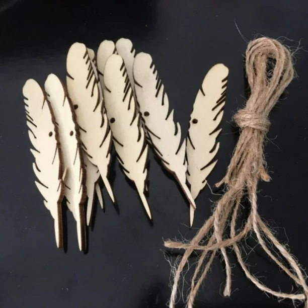 ZDMATHE 50 Pcs/Set Wooden Blank Natural Leaves Feather Earrings With A Hole Rustic Favor DIY Hang Children's Room Decorations