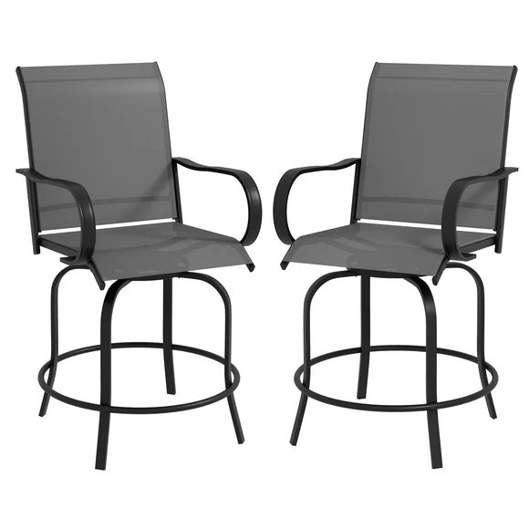 Outsunny 2 Outdoor Bar Stools w/ Armrests, Bar Height Chairs, Gray