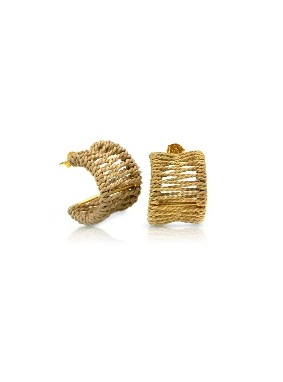 Small Gold Hoop Beige Earrings In Gold, 1"