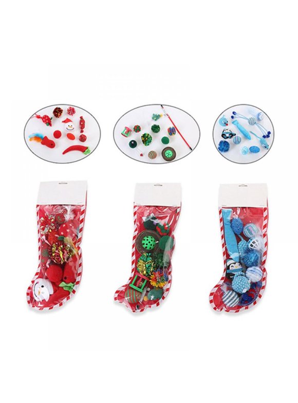 Premium Cat Dog Christmas Stocking Set with Toys Assorted Squeaky Toys of Dog Boot Toy and Bone, Knotted Rope Toy, Dog Squeaky Ball Fun Christmas Stockings for Dogs Cats