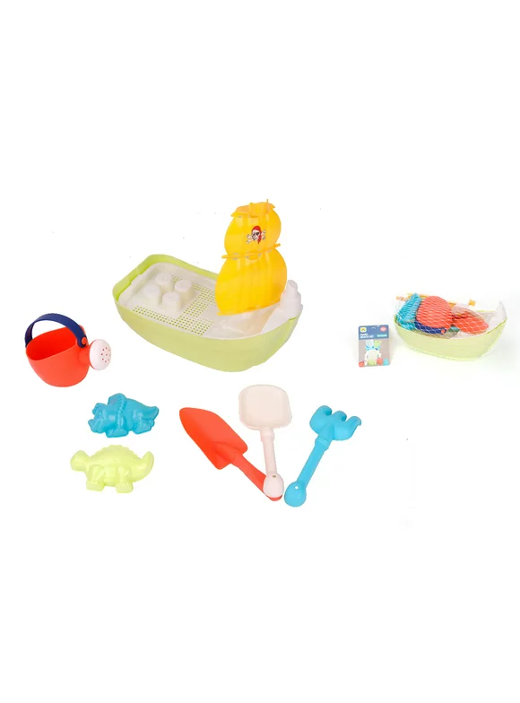 Beach Toys Set Pirate Ship for Toddlers Boys Girls Sand Toy Set 7 Pcs for +3 Years