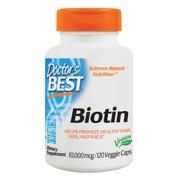 Doctor's Best Biotin, Non-GMO, Vegan, Gluten Free, Supports Hair, Skin, Nails, 10,000 mcg, 120 Veggie Caps