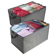 KosKano Large Comforter/Blanket Storage Bins - Set of 2 - Foldable Storage Bag Closet Organizer, Clear Window, Durable Zipper & Carry Handles, Storage Container for Quilts, Bedding, Linen & Seasonal C