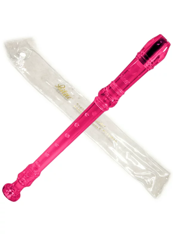 Paititi Soprano Recorder 8-Hole With Cleaning Rod + Carrying Bag, Transparent Pink Color, Key of C