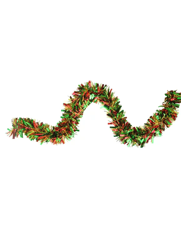 Northlight 12' x 4" Unlit Green/Red Wide Cut Tinsel Christmas Garland