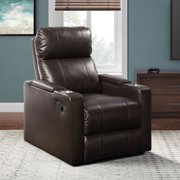 Mainstays Home Theater Recliner with USB charging ports and In-Arm Storage, Faux Leather