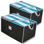 Jumbo Storage Bag Organizer (2 Pack) Large Capacity Storage Box with Reinforced Strap Handles, Clear Window, 600 Denier Oxford Material, Store Blankets, Comforters, Linen, Bedding, Seasonal Clothing