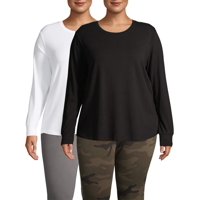 Terra & Sky Women's Plus Size Long Sleeve Everyday Essential Crewneck T-Shirt, 2-Pack Bundle
