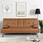 Yaheetech Modern Faux Leather Futon Sofa Bed with Armrest Home Recliner Couch Home Furniture