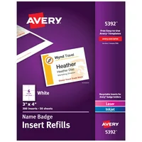 Avery Name Badge Insert Refills, 3" x 4",  300 Inserts (5392)
