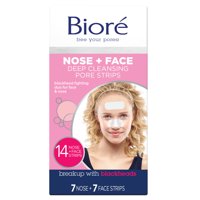 Biore Original Nose+Face Deep Cleansing Pore Strips, 7 Nose + 7 Face Strips, 14 ct