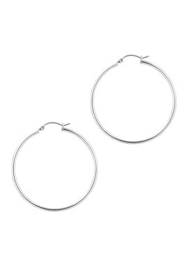 Sterling Silver with Rhodium Finish Shiny Round Baby Hoop Earrings