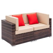 Ktaxon 2pcs Outdoor Patio Sofa Furniture Wicker Rattan Deck Couch Arm Single Sofa