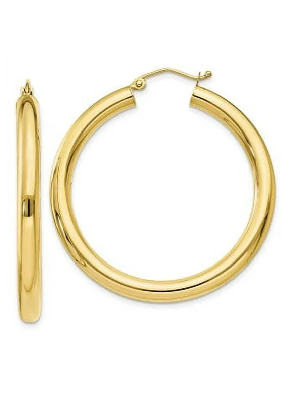 Lex & Lu 10k Yellow Gold Polished 4mm x 40mm Tube Hoop Earrings