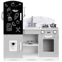 Best Choice Products Wooden Pretend Play Kitchen Toy Set for Kids w/ Chalkboard, Marble Backdrop, 7 Accessories - Gray