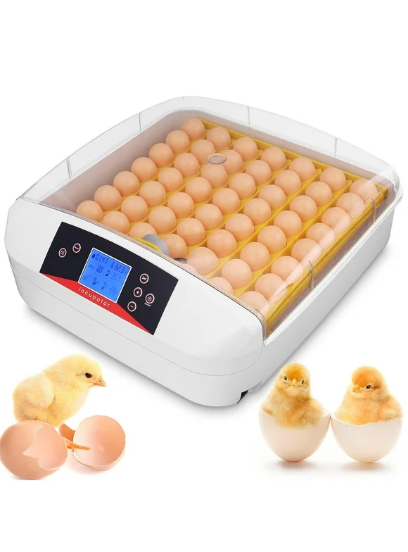 Adnoom 55 Eggs Incubator, Digital Poultry Brooder with Automatic Egg Turning, Temperature, and Humidity Control, LED Digital Display, Transparent Lid, Universal Incubator for Chickens and Ducks Birds