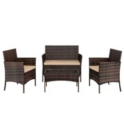 Zimtown 4 PCS Outdoor Patio Furniture Brown PE Rattan Wicker Table and Chairs Set