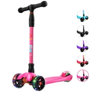 Allek Kick Scooter B02 with Light-Up Wheels and 4 Adjustable Heights for Children from 3-12yrs (Rose Pink)