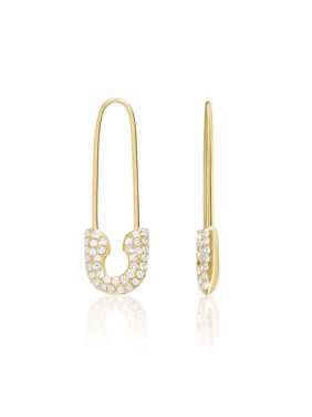 14K Gold and Diamond Safety Pin Threader Fashion Earrings, Full Pair