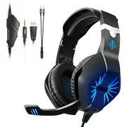 Gaming Headset with Mic for Xbox One, PS4, Nintendo Switch, PC, Surround Sound Over-Ear Gaming Headphones with Mic, LED Lights, Volume Control for Smart Phone, Laptops,Mac, iPad.