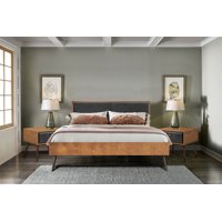 Coco Rustic 3 Piece Upholstered Platform Bedroom set in King with 2 Nightstands