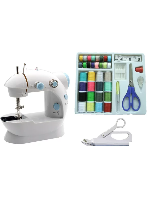Michley Lss-202C Mini Portable Mechanical Sewing Machine & Accessories 3-Piece Value Bundle With Electric Scissors And Sewing Kit