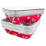 Pactogo Red Holiday Christmas Square Cake Aluminum Foil Pan w/Clear Dome Lid Disposable Baking Tins (Pack of 25 Sets)