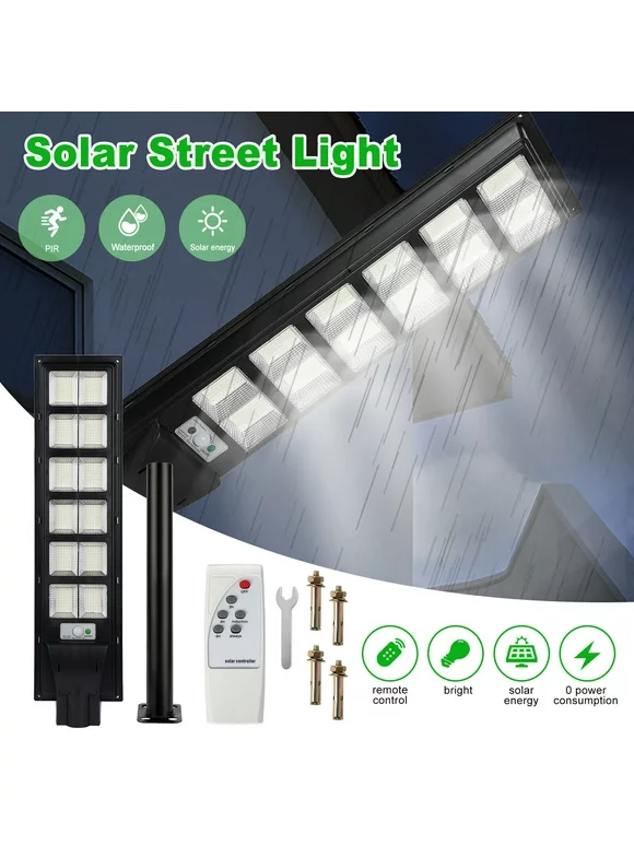 180W LED Solar Street Light with Remote Control, Commercial Outdoor Super Bright IP67 Weatherproof Security Light, Dusk-to-Dawn Lighting PIR Motion Sensor for Home Garden Lawn Road Hallway