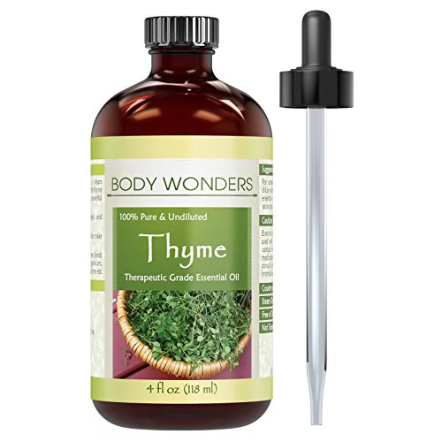 Body Wonders Thyme Essential Oil 4 floz- 100% Pure, Undiluted Therapeutic Grade Oil - Ideal for Aromatherapy .