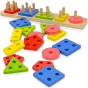 Wooden Educational Preschool Toddler Toys for 1 2 3 4 5 Year Old Boys Girls Shape Color Recognition Geometric Sorting Board Chunky Blocks Stack Sort Puzzle Toys for Kids