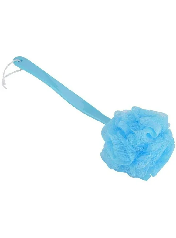 Loofah Back Scrubber for Shower, Long Handle Bath Body Brush Soft Nylon Mesh Sponge on a Stick for Men and Women, Exfoliating Scrub Cleaning for Elderly, 1 Pack Blue