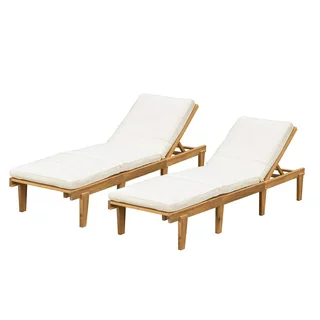 Teak Finish Acacia Wood Chaise Lounge With Cushion