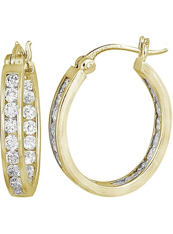 CZ 14kt Yellow Gold over Sterling Silver Hoop Earrings