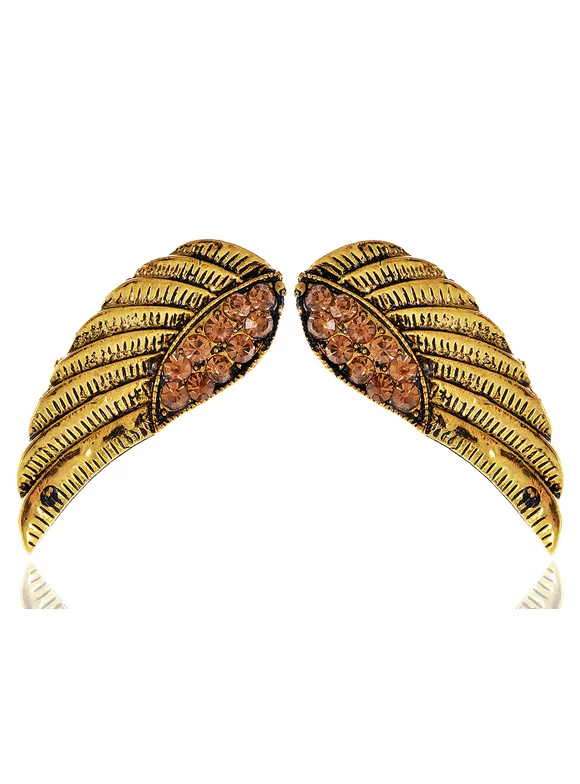 Antique Inspired Golden Tone Topaz Rhinestone Angel Wings Fashion Earrings