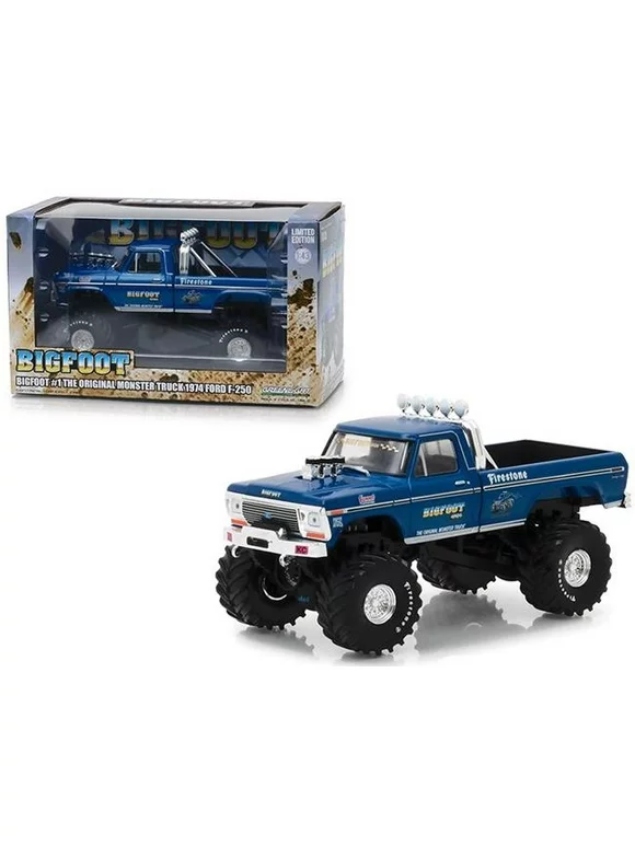 Greenlight 86097 1974 Ford F-250 Monster Truck Bigfoot No.1 the Original Monster Truck Blue 1 by 43 Die-Cast Model Cars